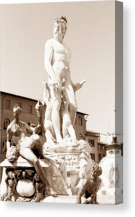 Masculine Canvas Print featuring the photograph Fountain of Neptune Florence by Tom Wurl