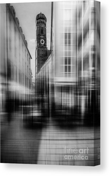 People Canvas Print featuring the photograph Frauenkirche - Muenchen V - bw by Hannes Cmarits