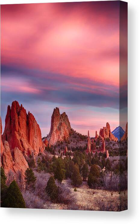 Garden Of The Gods Canvas Print featuring the photograph Garden of the Gods Sunset Sky Portrait by James BO Insogna