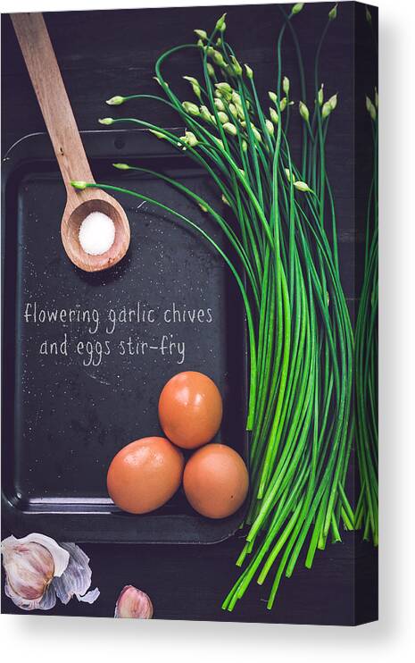 Garlic Chive Canvas Print featuring the photograph Garlic Chives And Eggs by Chien-ju Shen