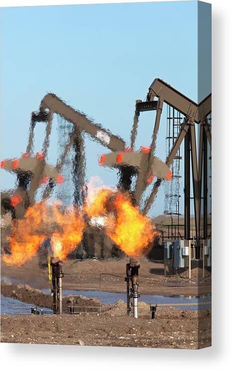 Energy Canvas Print featuring the photograph Gas Flares At An Oil Field by Jim West