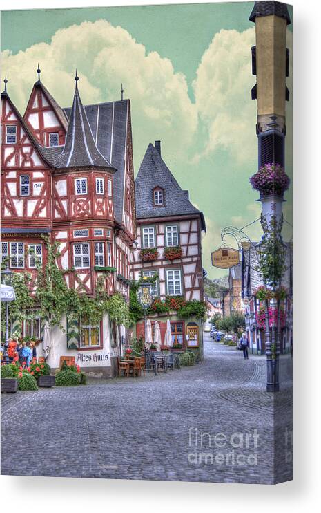 Altes Haus Canvas Print featuring the photograph German Village along Rhine River by Juli Scalzi