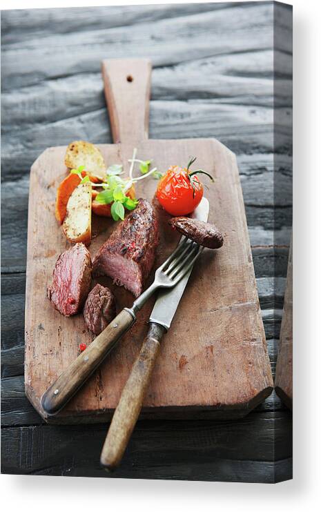 German Food Canvas Print featuring the photograph Germany, Bremen, Steak With Vegetable by Westend61