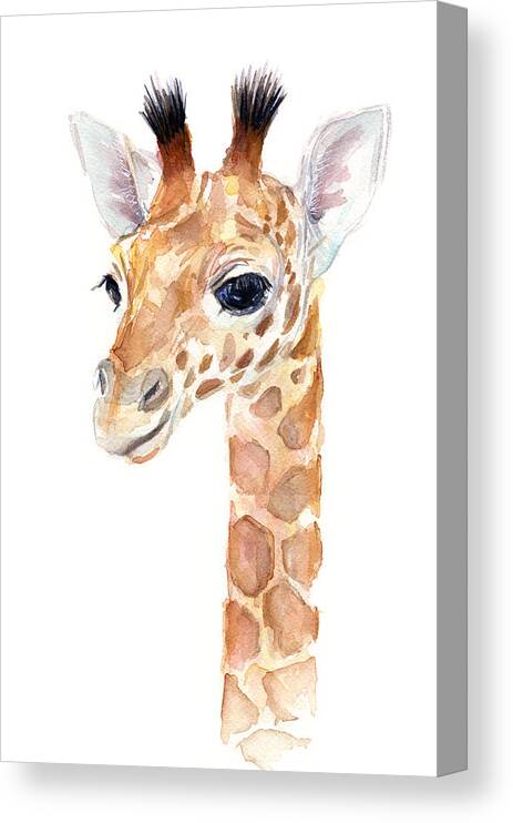 Watercolor Canvas Print featuring the painting Giraffe Watercolor by Olga Shvartsur