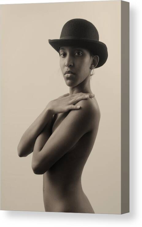 Nude Canvas Print featuring the photograph Girl With A Bowler Hat by Mayumi Yoshimaru