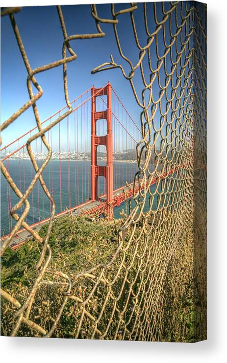 Golden Gate Canvas Print featuring the photograph Golden Gate through the fence by Scott Norris