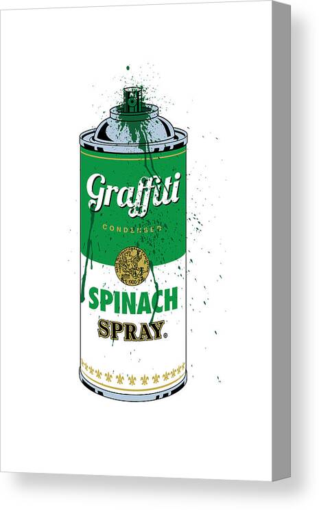 Logo Canvas Print featuring the digital art Graffiti Spinach Spray Can by Gary Grayson