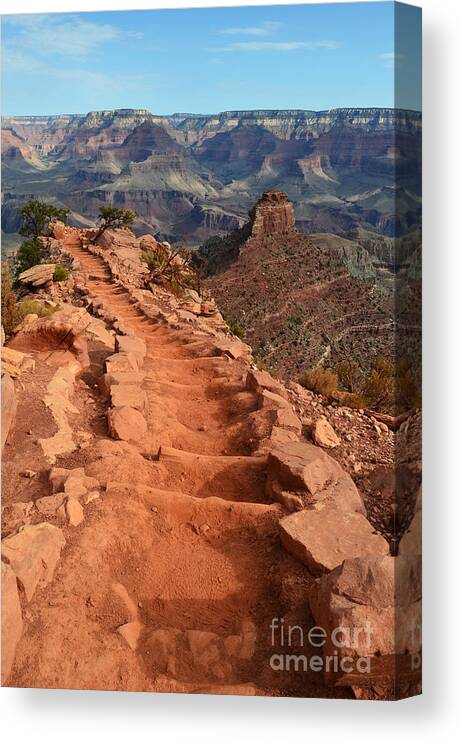 Travelpixpro Canvas Print featuring the photograph Grand Canyon South Kaibab Trail and Oneill Butte Vertical by Shawn O'Brien