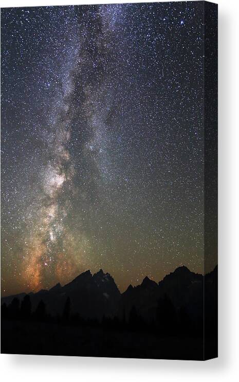Milky Way Canvas Print featuring the photograph Grand Teton and the Milky Way by Jean Clark
