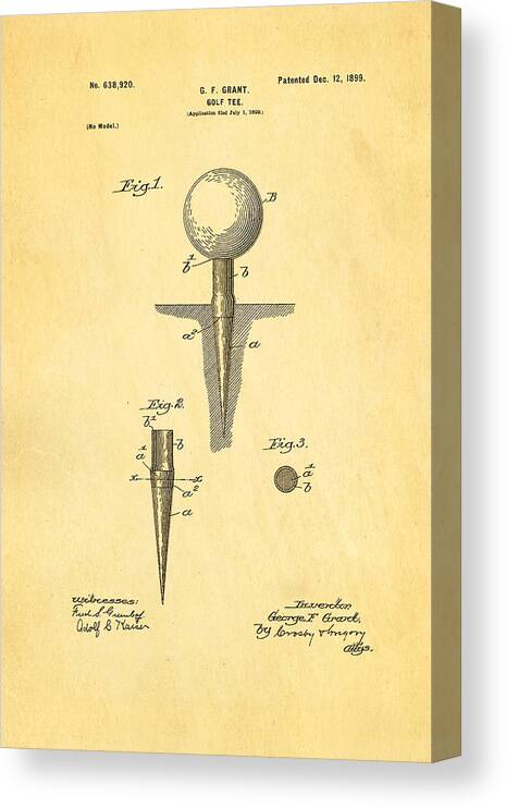 Famous Canvas Print featuring the photograph Grant Golf Tee Patent Art 1899 by Ian Monk