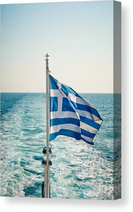 Aegean Canvas Print featuring the photograph Greek flag by Tom Gowanlock