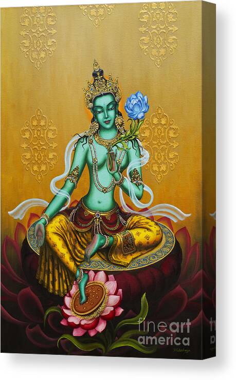 Green Canvas Print featuring the painting Green Tara by Yuliya Glavnaya