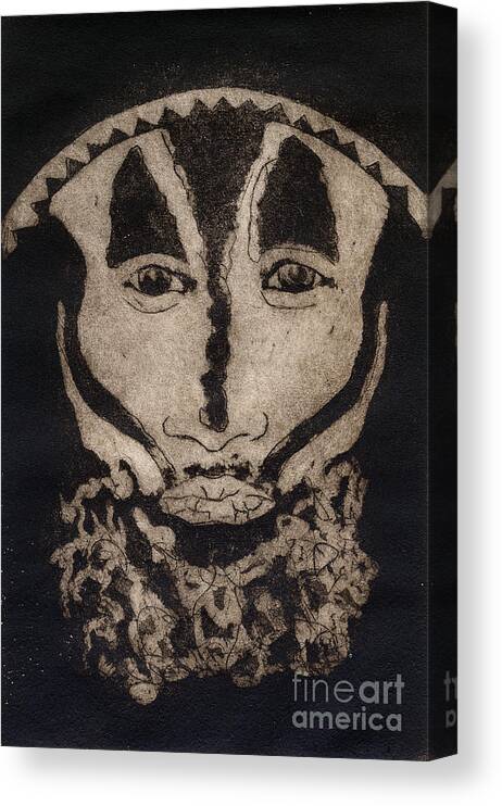Plain Canvas Print featuring the painting Greetings from New Guinea - Mask - Tribesmen - Tribesman - Tribal - Jefe - Chef de tribu by Helga Pohlen \ Urft Valley Art