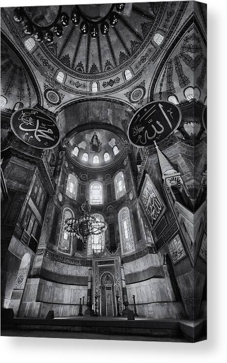 Christ Pantocrator Canvas Print featuring the photograph Hagia Sophia Interior - BW by Stephen Stookey