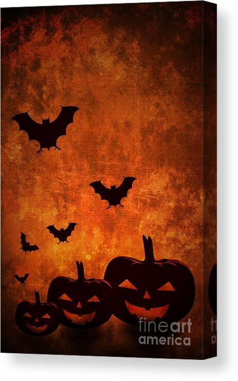 Halloween Canvas Print featuring the digital art Halloween Pumpkins and Bats by Jelena Jovanovic