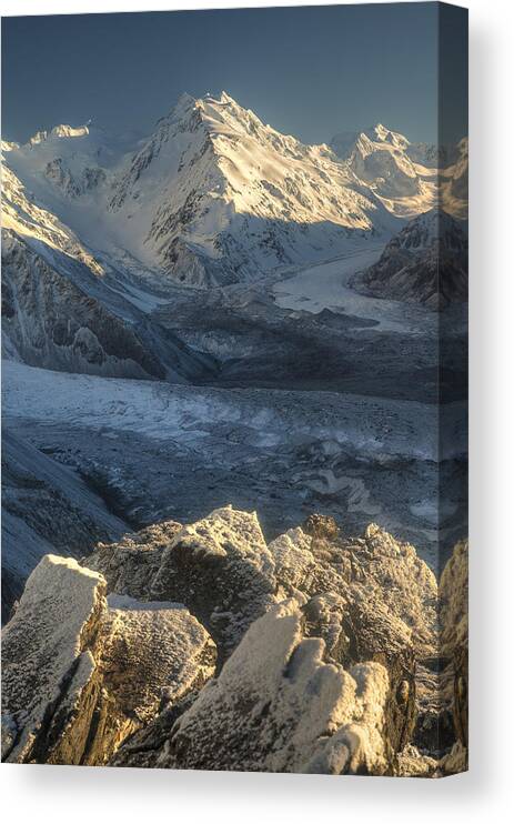 Feb0514 Canvas Print featuring the photograph Hochstetter And Tasman Glaciers Dawn by Colin Monteath