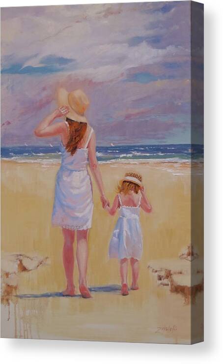 The Beach Canvas Print featuring the painting Hold On by Laura Lee Zanghetti
