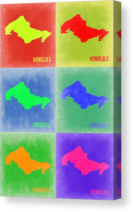 Honolulu Map Canvas Print featuring the painting Honolulu Pop Art Map 5 by Naxart Studio