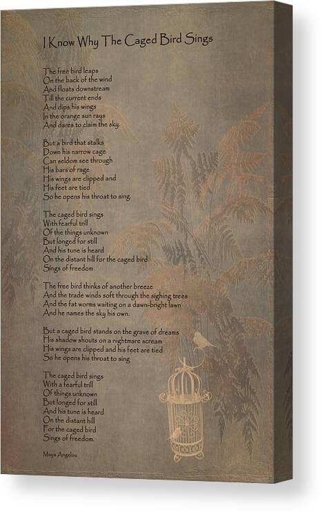 Poem Canvas Print featuring the photograph I Know Why The Caged Bird Sings by Maria Angelica Maira