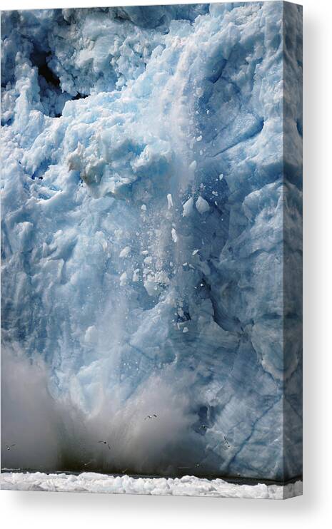 Feb0514 Canvas Print featuring the photograph Ice Falling Off Glacier Alaska by Hiroya Minakuchi