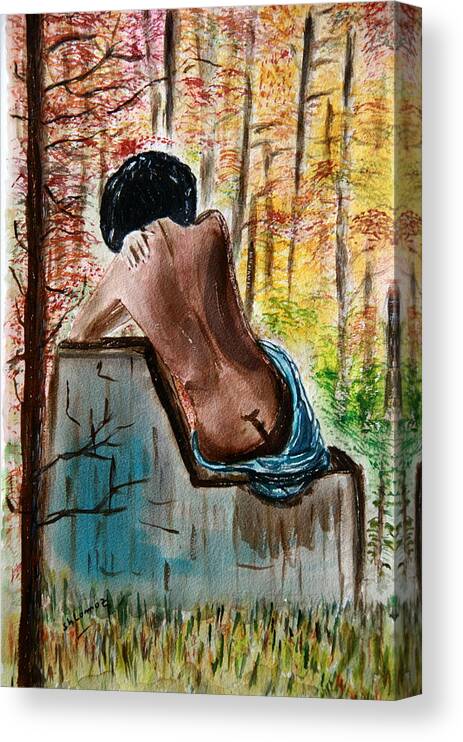 Nude Framed Prints Canvas Print featuring the painting In A Virgin Forest. by Shlomo Zangilevitch