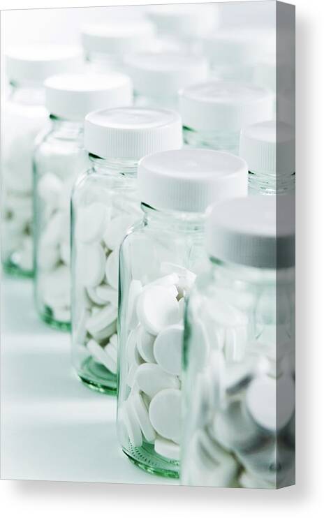 Paracetamol Canvas Print featuring the photograph Jars Of Tablets by Gustoimages/science Photo Library