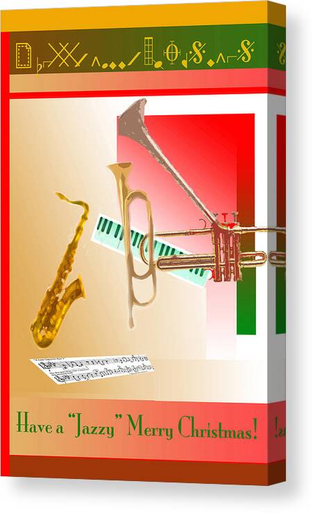 Jazz Digital Painting Canvas Print featuring the painting Jazzy Merry Christmas by Suzanne Giuriati Cerny