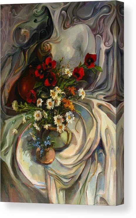 Still-life With Daisies Canvas Print featuring the painting Jazzy still-life by Tigran Ghulyan