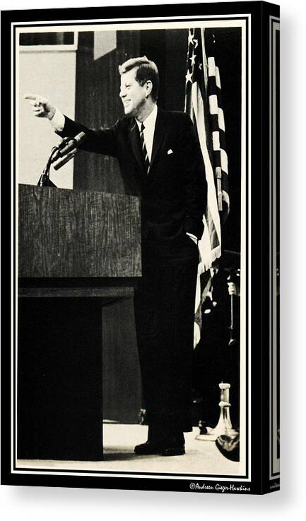 John F Kennedy Canvas Print featuring the photograph John F Kennedy Press Conference by Audreen Gieger