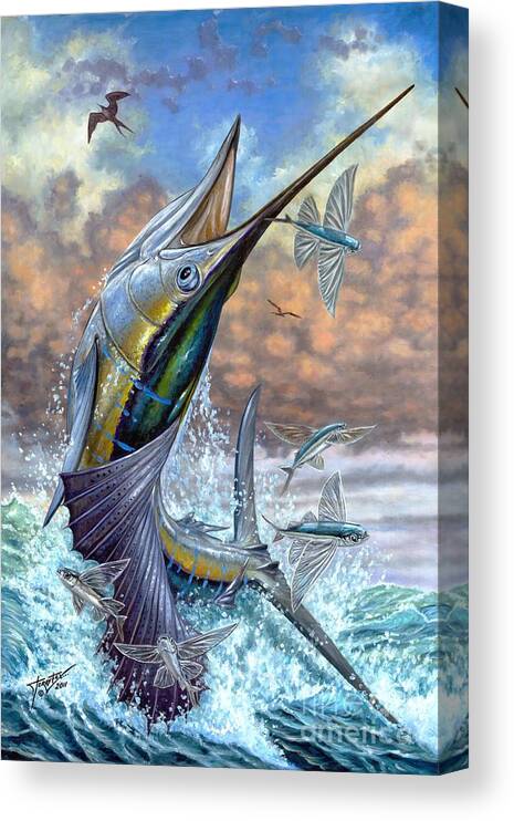 Atlantic Sailfish Blue Marlin Fish Jumping Sea 5 Panel Canvas Print Wall Art 
