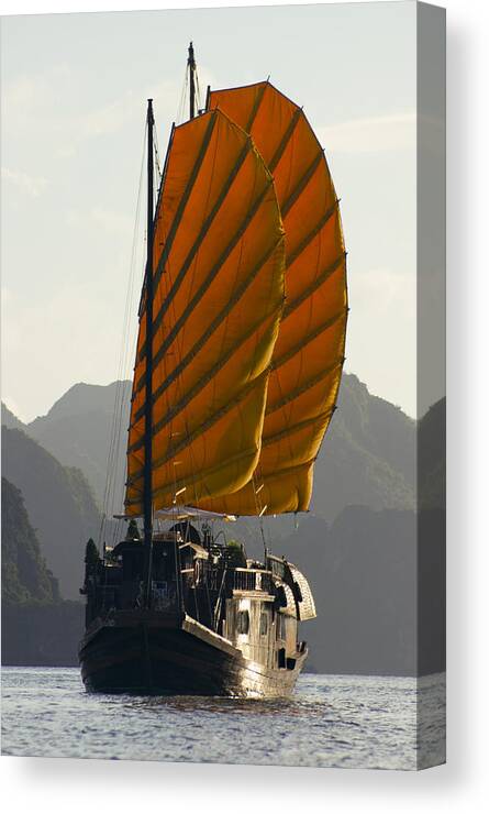 Asian Canvas Print featuring the photograph Junk In Halong Bay, Vietnam by Mark Harmel