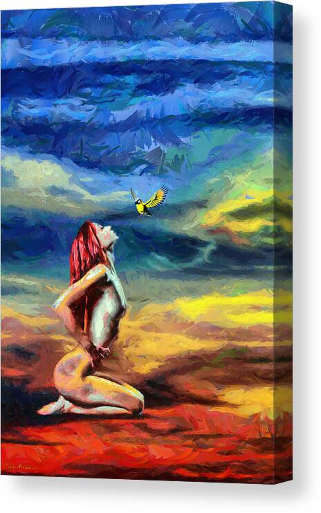 Woman Canvas Print featuring the painting Just one little kiss please by Tyler Robbins