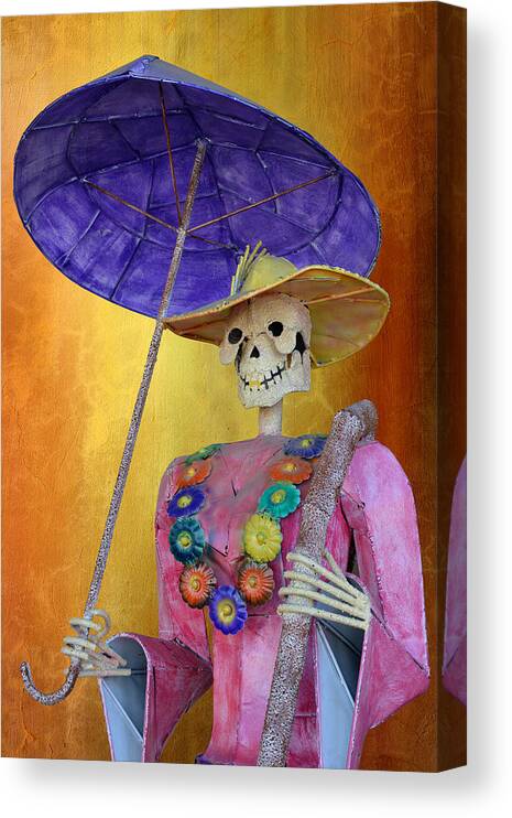 Catrina Canvas Print featuring the photograph La Catrina with purple Umbrella by Alexandra Till