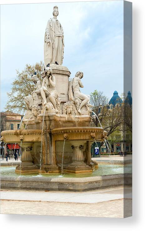 Fountain Canvas Print featuring the photograph La Fontaine de Pradier in Nimes France by Marek Poplawski