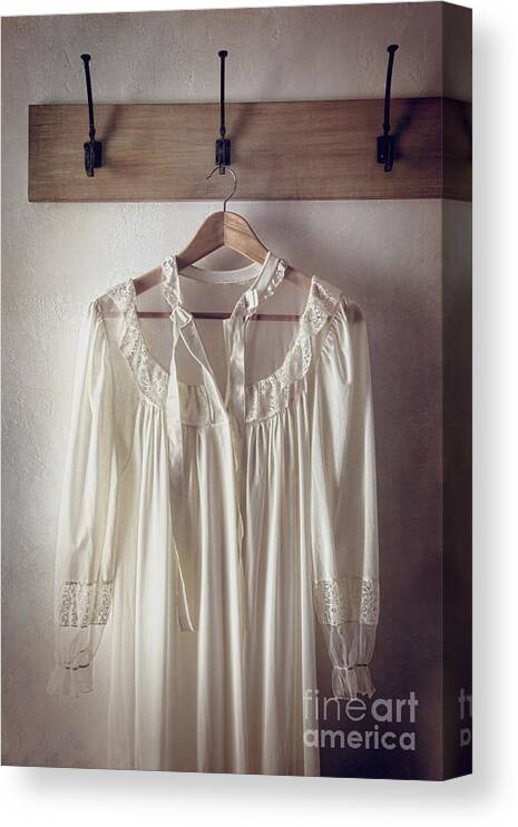 Atmosphere Canvas Print featuring the photograph Lace night gown hanging on hook by Sandra Cunningham