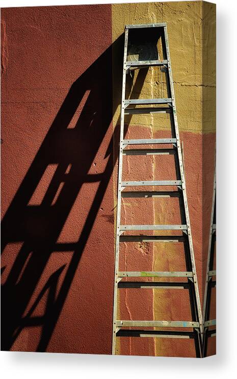 Riverside Gardens Park Canvas Print featuring the photograph Ladder And Shadow On The Wall by Gary Slawsky