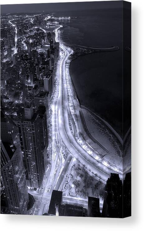 Beach Canvas Print featuring the photograph Lake Shore Drive Aerial B and W by Steve Gadomski