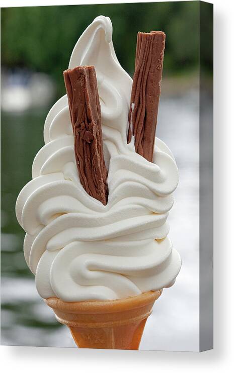 Temptation Canvas Print featuring the photograph Large Vanilla Ice Cream And Cone by Kim Haddon Photography