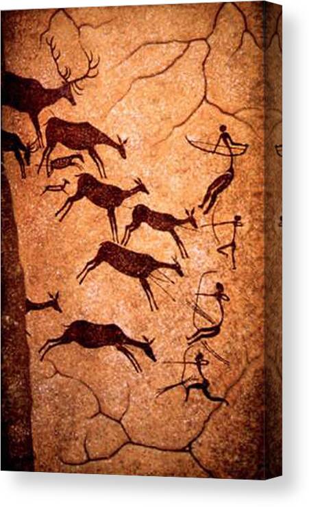 Rock Art Canvas Print featuring the digital art Lascaux Stag Hunting by Asok Mukhopadhyay