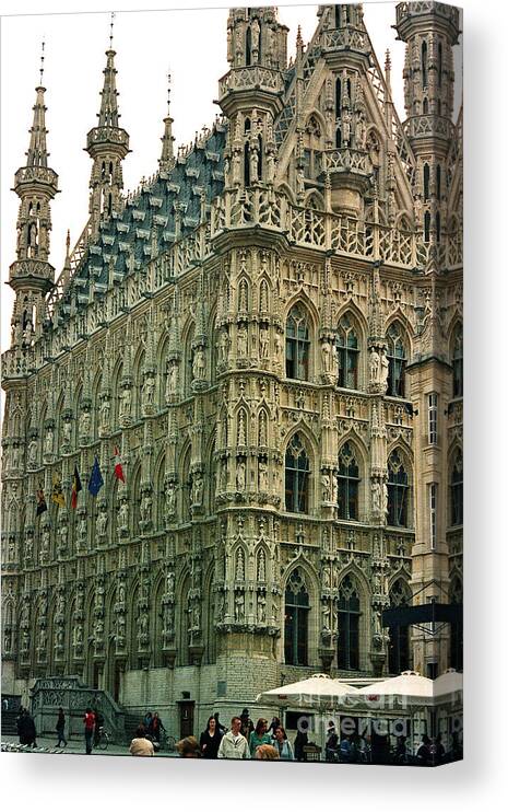 Late Gothic Architecture Canvas Print featuring the photograph Late Gothic Town Hall Leuven Belgium by Greta Corens