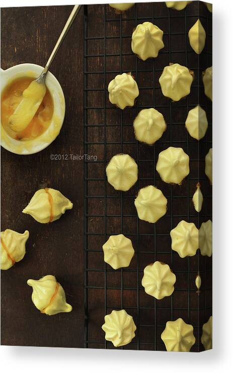 Vanilla Canvas Print featuring the photograph Lemon Vanilla Meringue Kisses by All Rights Reserved @tailortang