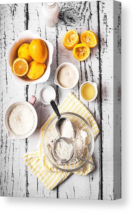 Milk Canvas Print featuring the photograph Lemons, Sugar And Flour Bowl by One Girl In The Kitchen