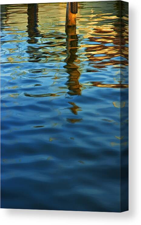 Reflections Canvas Print featuring the photograph Light Reflections on the Water by a Dock at Aransas Pass by Randall Nyhof