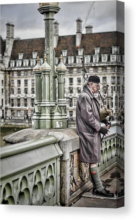 Bagpipes Canvas Print featuring the photograph Lone Piper by Heather Applegate