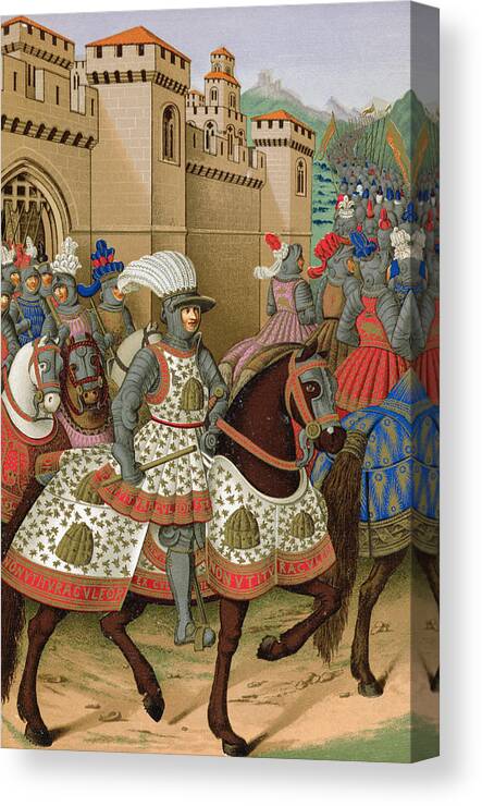Suppressed Revolt In Genoa Canvas Print featuring the drawing Louis Xii Leaving Alexandria by Jean Marot