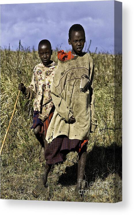 Africa Canvas Print featuring the photograph Maasai Boys by Timothy Hacker