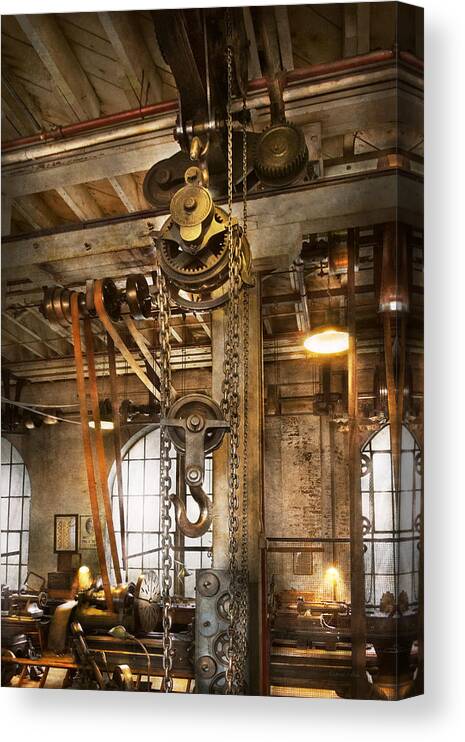 Self Canvas Print featuring the photograph Machinist - In the age of industry by Mike Savad