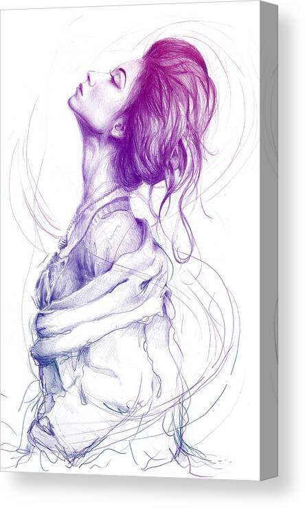 Pencil Portrait Canvas Print featuring the drawing Purple Fashion Illustration by Olga Shvartsur