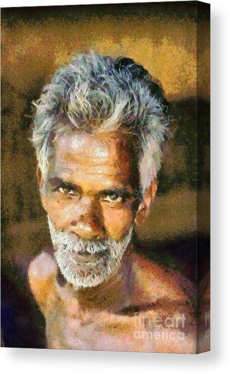 Man; Adult; India; Kerala; Worker; Portrait; Face; Asia; East; Eastern; Holidays; Vacation; Travel; Trip; Voyage; Journey; Tourism; Touristic; Paint; Painting; Paintings Canvas Print featuring the painting Man from India by George Atsametakis