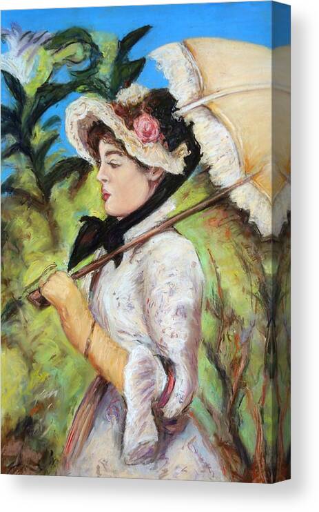 Manet Canvas Print featuring the pastel Manet Woman with Parasol by Melinda Saminski